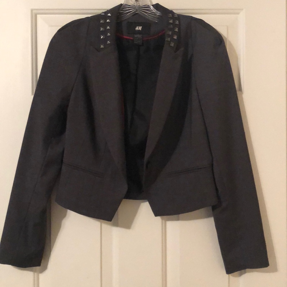 H&M Cropped Blazer Studded Collar Detail